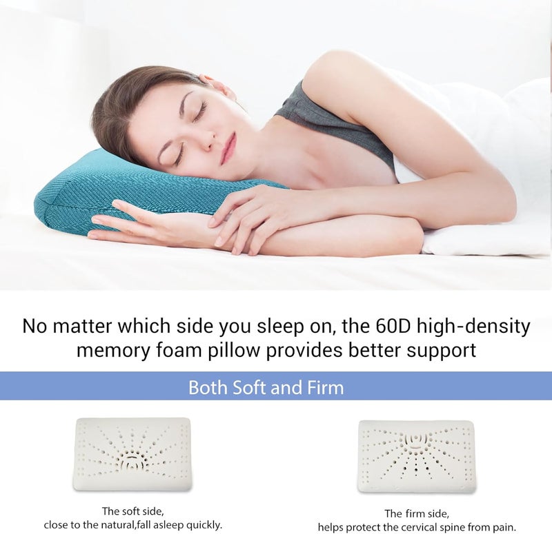 LSFFM Memory Foam Travel Pillow, Camping Pillow for Sleeping with Portable Bag, Easy to Carry, Small Foam Pillows, Double-Layered Pillow Cover (Peacock Blue) - Image 4